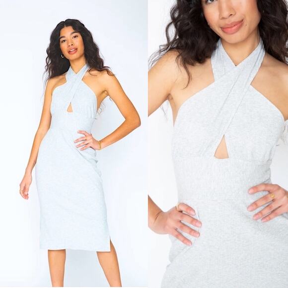 Callahan Revolve Mimi Knit Halter Dress Heather Gray Sweater Ribbed Size XS NEW - Picture 1 of 8